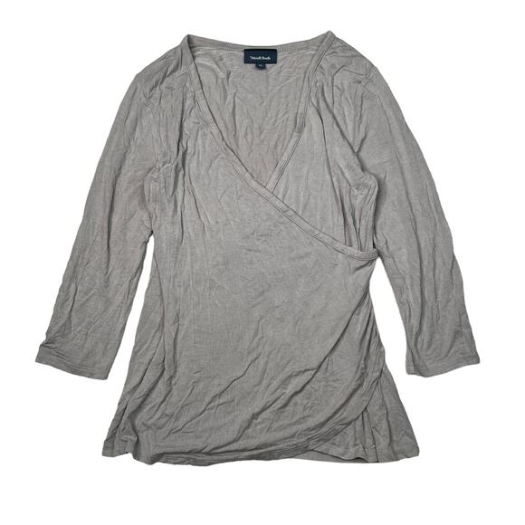 ModCloth V-Neck Ruched Suplice 3/4 Sleeve Top Shirt Gray Womens Medium - Picture 1 of 7